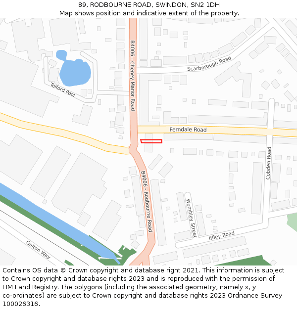 89, RODBOURNE ROAD, SWINDON, SN2 1DH: Location map and indicative extent of plot