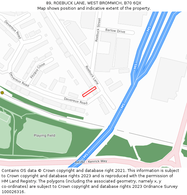 89, ROEBUCK LANE, WEST BROMWICH, B70 6QX: Location map and indicative extent of plot