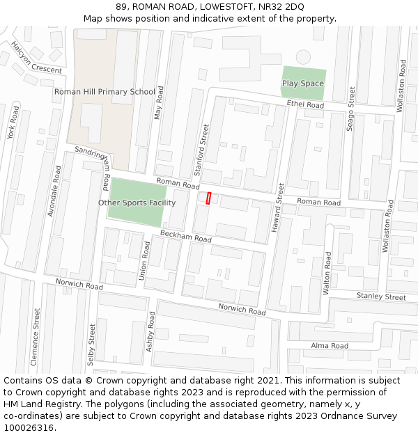 89, ROMAN ROAD, LOWESTOFT, NR32 2DQ: Location map and indicative extent of plot