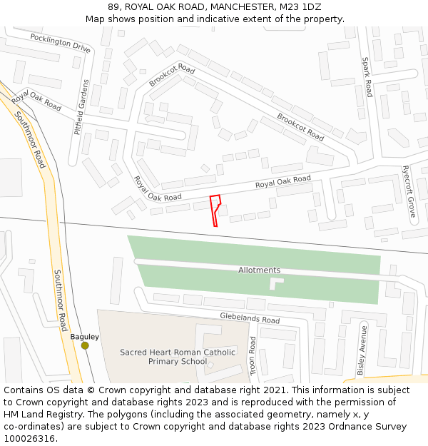89, ROYAL OAK ROAD, MANCHESTER, M23 1DZ: Location map and indicative extent of plot