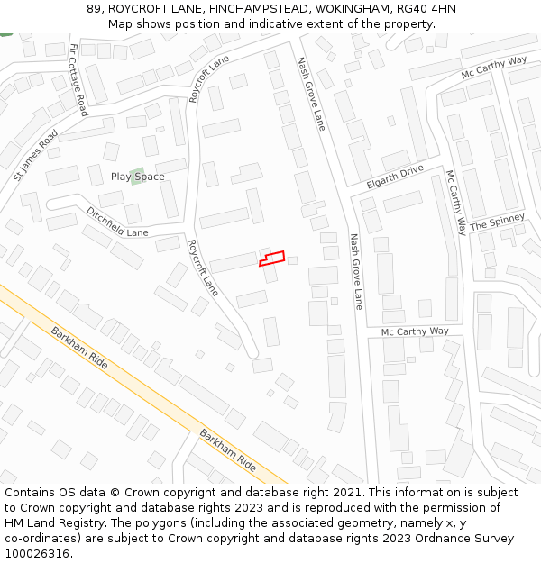 89, ROYCROFT LANE, FINCHAMPSTEAD, WOKINGHAM, RG40 4HN: Location map and indicative extent of plot
