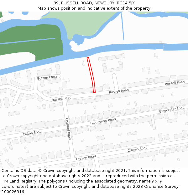 89, RUSSELL ROAD, NEWBURY, RG14 5JX: Location map and indicative extent of plot