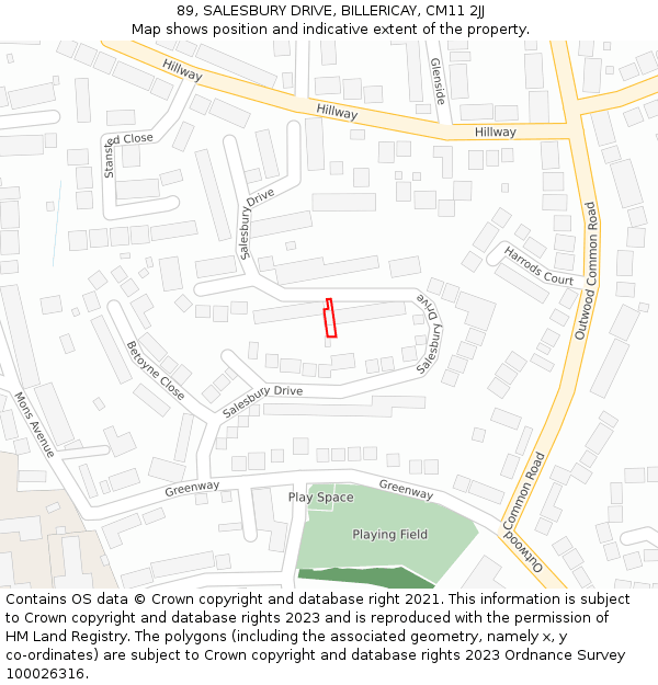 89, SALESBURY DRIVE, BILLERICAY, CM11 2JJ: Location map and indicative extent of plot