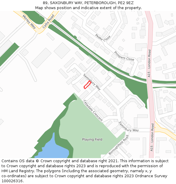 89, SAXONBURY WAY, PETERBOROUGH, PE2 9EZ: Location map and indicative extent of plot