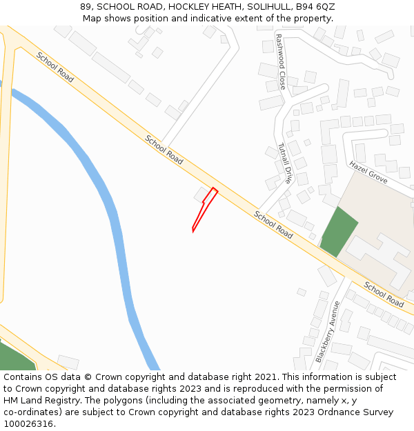 89, SCHOOL ROAD, HOCKLEY HEATH, SOLIHULL, B94 6QZ: Location map and indicative extent of plot