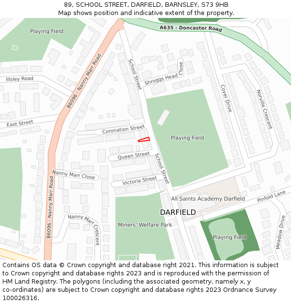 89, SCHOOL STREET, DARFIELD, BARNSLEY, S73 9HB: Location map and indicative extent of plot