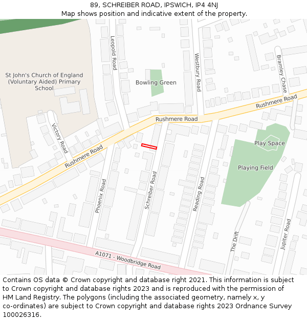 89, SCHREIBER ROAD, IPSWICH, IP4 4NJ: Location map and indicative extent of plot