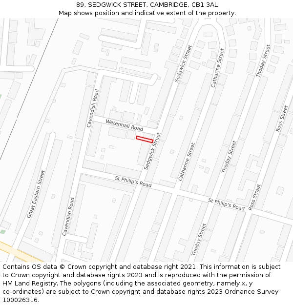 89, SEDGWICK STREET, CAMBRIDGE, CB1 3AL: Location map and indicative extent of plot