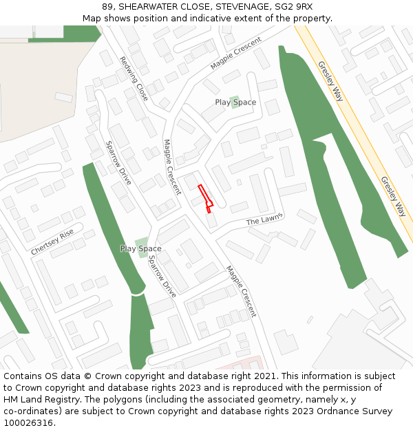 89, SHEARWATER CLOSE, STEVENAGE, SG2 9RX: Location map and indicative extent of plot