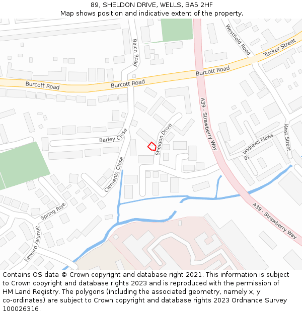 89, SHELDON DRIVE, WELLS, BA5 2HF: Location map and indicative extent of plot