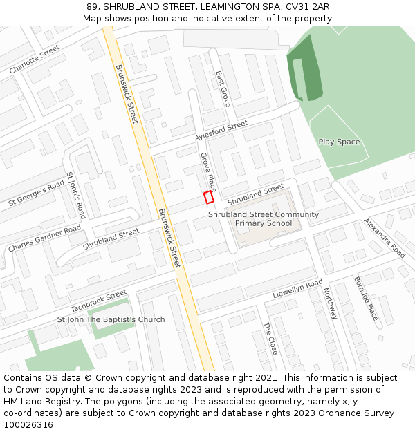 89, SHRUBLAND STREET, LEAMINGTON SPA, CV31 2AR: Location map and indicative extent of plot