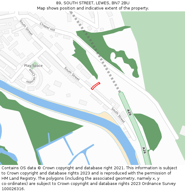 89, SOUTH STREET, LEWES, BN7 2BU: Location map and indicative extent of plot