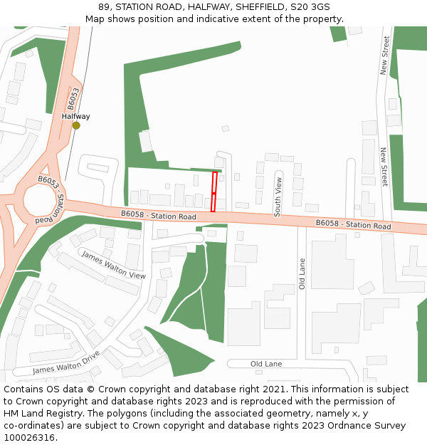 89, STATION ROAD, HALFWAY, SHEFFIELD, S20 3GS: Location map and indicative extent of plot