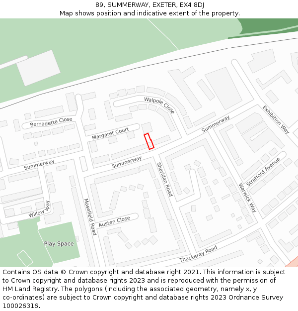 89, SUMMERWAY, EXETER, EX4 8DJ: Location map and indicative extent of plot