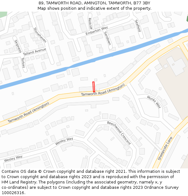89, TAMWORTH ROAD, AMINGTON, TAMWORTH, B77 3BY: Location map and indicative extent of plot