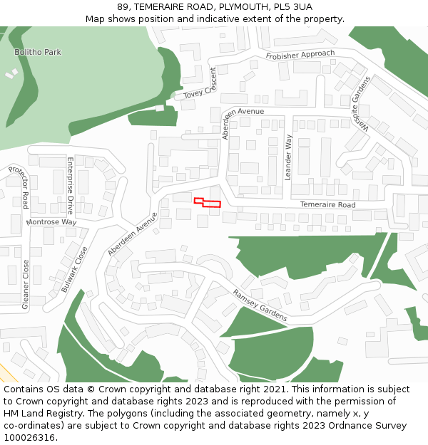 89, TEMERAIRE ROAD, PLYMOUTH, PL5 3UA: Location map and indicative extent of plot