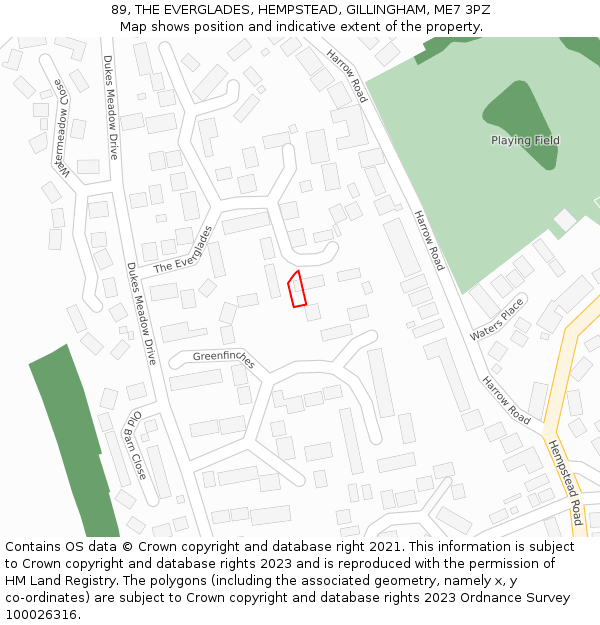 89, THE EVERGLADES, HEMPSTEAD, GILLINGHAM, ME7 3PZ: Location map and indicative extent of plot