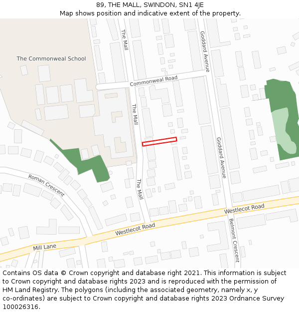 89, THE MALL, SWINDON, SN1 4JE: Location map and indicative extent of plot