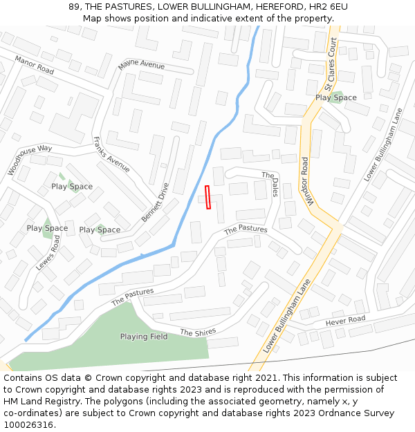 89, THE PASTURES, LOWER BULLINGHAM, HEREFORD, HR2 6EU: Location map and indicative extent of plot