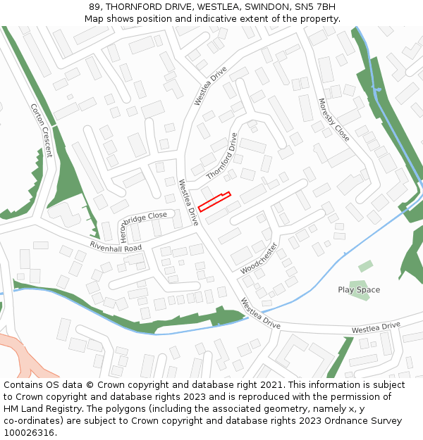 89, THORNFORD DRIVE, WESTLEA, SWINDON, SN5 7BH: Location map and indicative extent of plot
