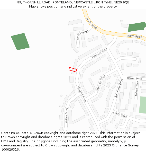 89, THORNHILL ROAD, PONTELAND, NEWCASTLE UPON TYNE, NE20 9QE: Location map and indicative extent of plot