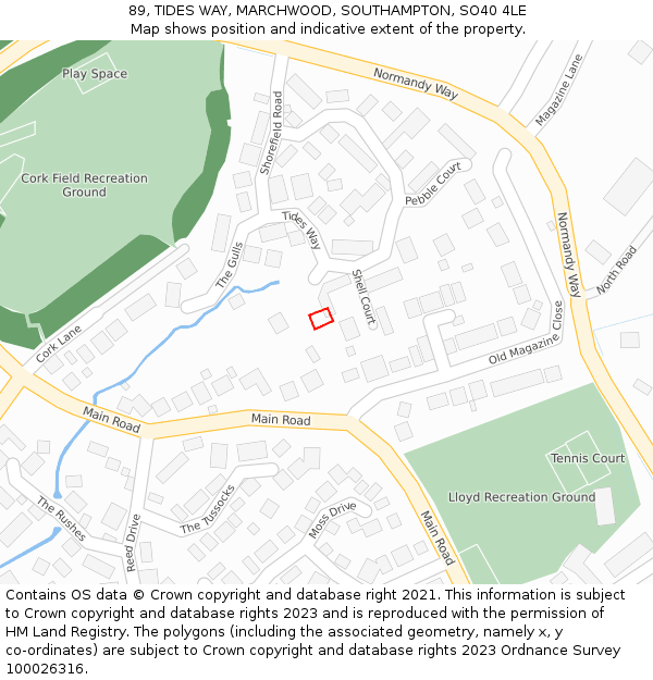 89, TIDES WAY, MARCHWOOD, SOUTHAMPTON, SO40 4LE: Location map and indicative extent of plot