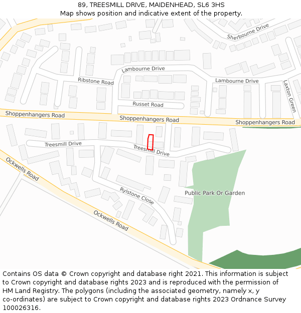 89, TREESMILL DRIVE, MAIDENHEAD, SL6 3HS: Location map and indicative extent of plot