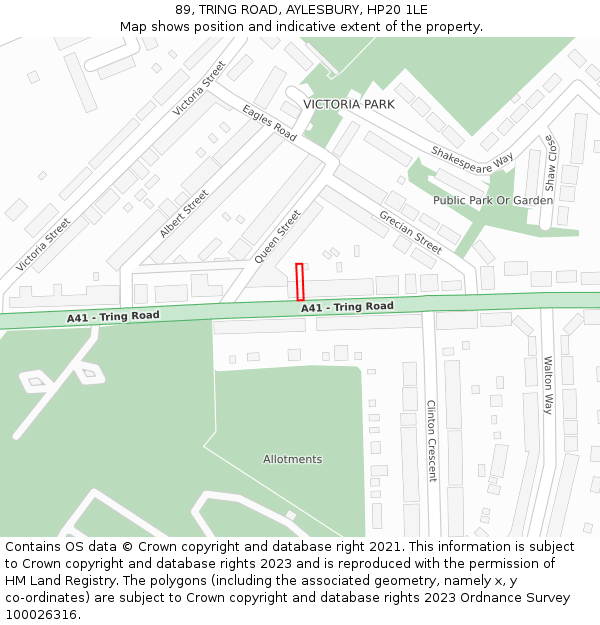 89, TRING ROAD, AYLESBURY, HP20 1LE: Location map and indicative extent of plot