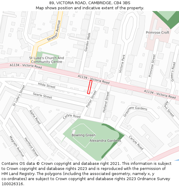 89, VICTORIA ROAD, CAMBRIDGE, CB4 3BS: Location map and indicative extent of plot