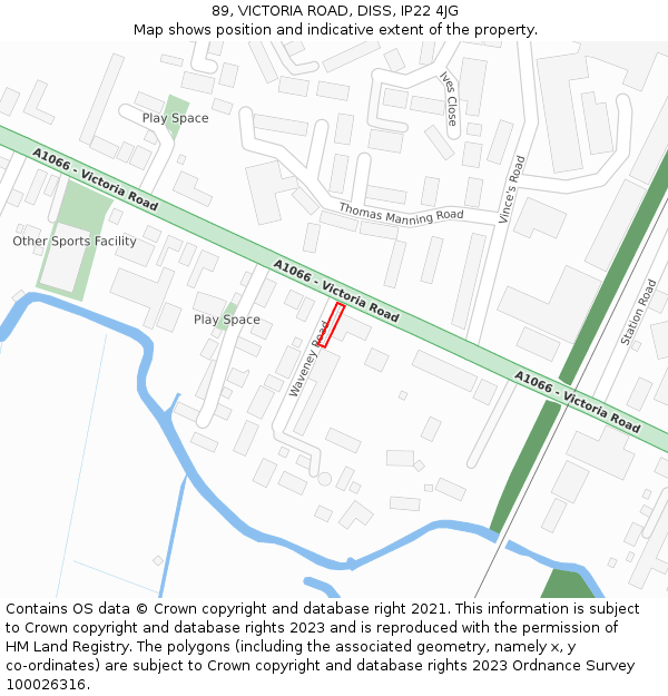 89, VICTORIA ROAD, DISS, IP22 4JG: Location map and indicative extent of plot