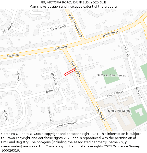 89, VICTORIA ROAD, DRIFFIELD, YO25 6UB: Location map and indicative extent of plot