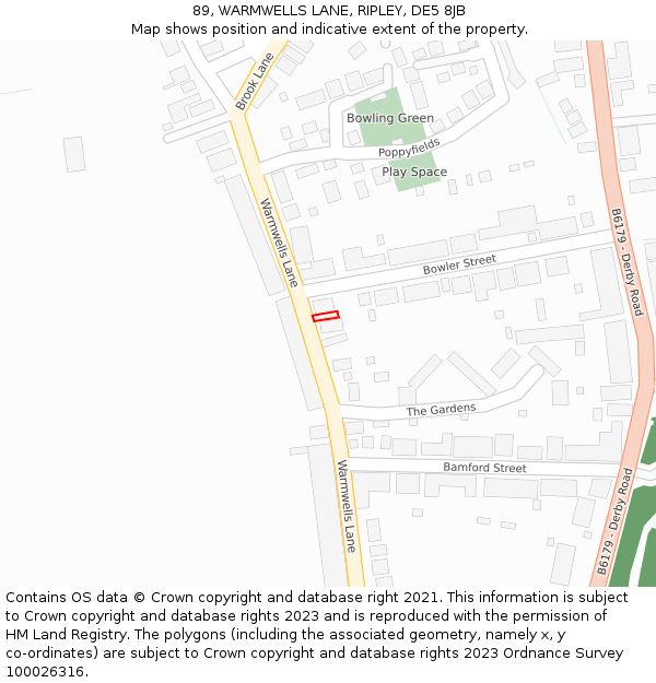 89, WARMWELLS LANE, RIPLEY, DE5 8JB: Location map and indicative extent of plot