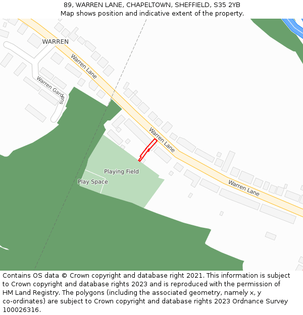 89, WARREN LANE, CHAPELTOWN, SHEFFIELD, S35 2YB: Location map and indicative extent of plot