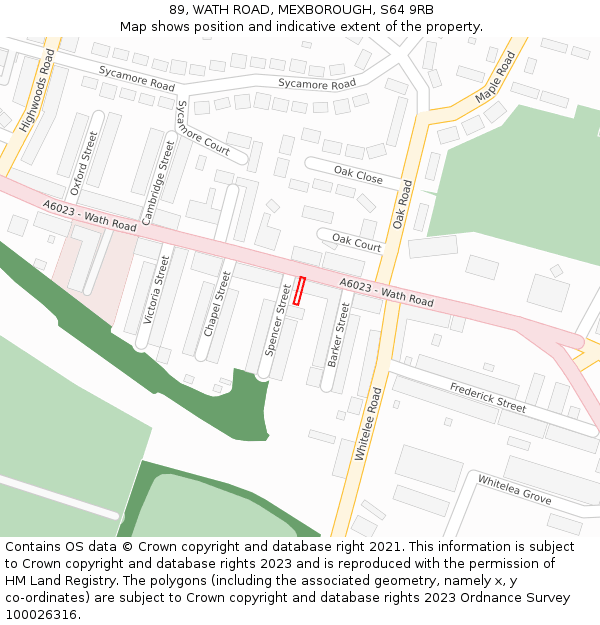 89, WATH ROAD, MEXBOROUGH, S64 9RB: Location map and indicative extent of plot