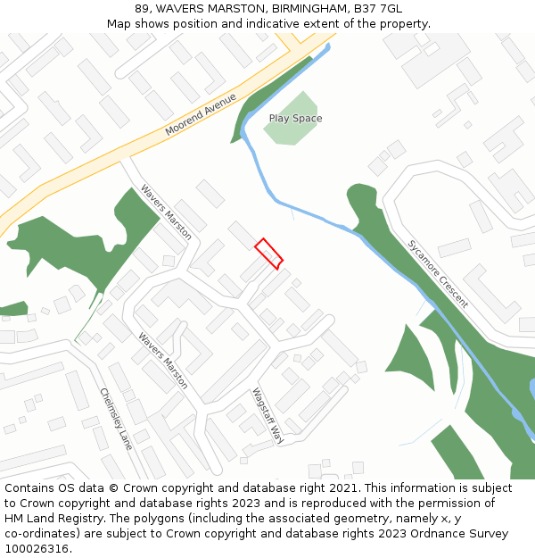 89, WAVERS MARSTON, BIRMINGHAM, B37 7GL: Location map and indicative extent of plot