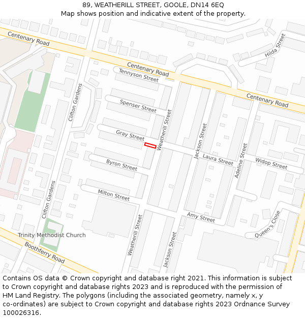 89, WEATHERILL STREET, GOOLE, DN14 6EQ: Location map and indicative extent of plot