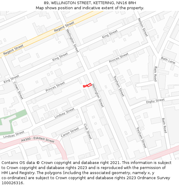 89, WELLINGTON STREET, KETTERING, NN16 8RH: Location map and indicative extent of plot