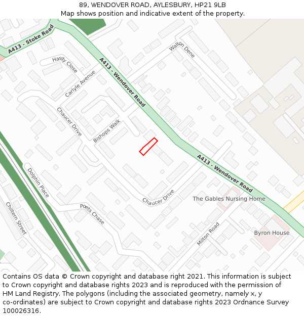 89, WENDOVER ROAD, AYLESBURY, HP21 9LB: Location map and indicative extent of plot