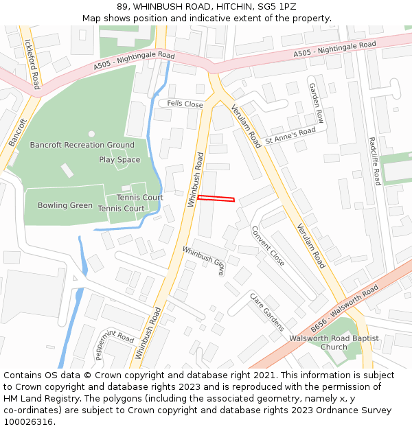 89, WHINBUSH ROAD, HITCHIN, SG5 1PZ: Location map and indicative extent of plot