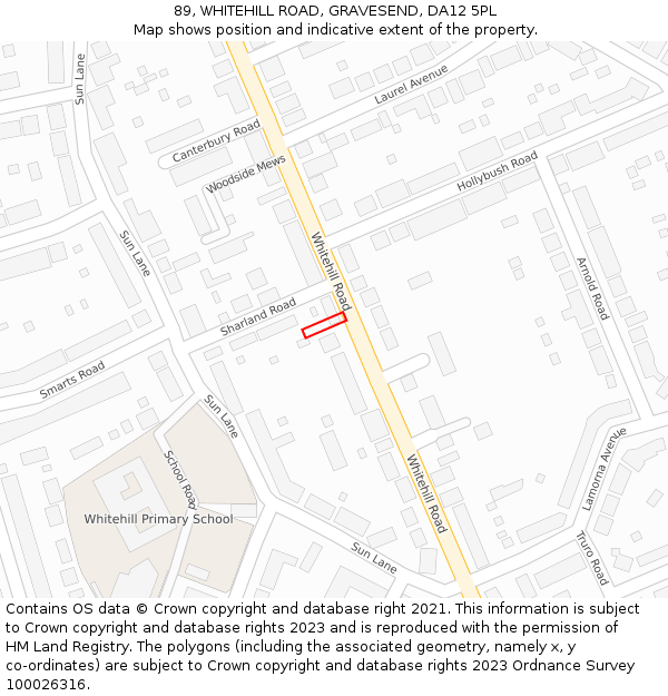 89, WHITEHILL ROAD, GRAVESEND, DA12 5PL: Location map and indicative extent of plot