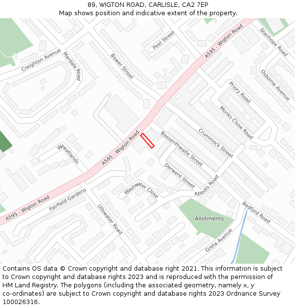 89, WIGTON ROAD, CARLISLE, CA2 7EP: Location map and indicative extent of plot