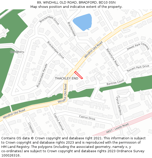 89, WINDHILL OLD ROAD, BRADFORD, BD10 0SN: Location map and indicative extent of plot