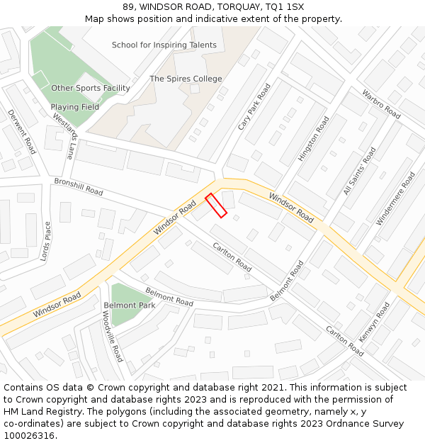 89, WINDSOR ROAD, TORQUAY, TQ1 1SX: Location map and indicative extent of plot