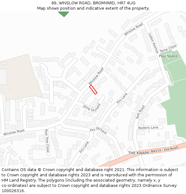 89, WINSLOW ROAD, BROMYARD, HR7 4UG: Location map and indicative extent of plot