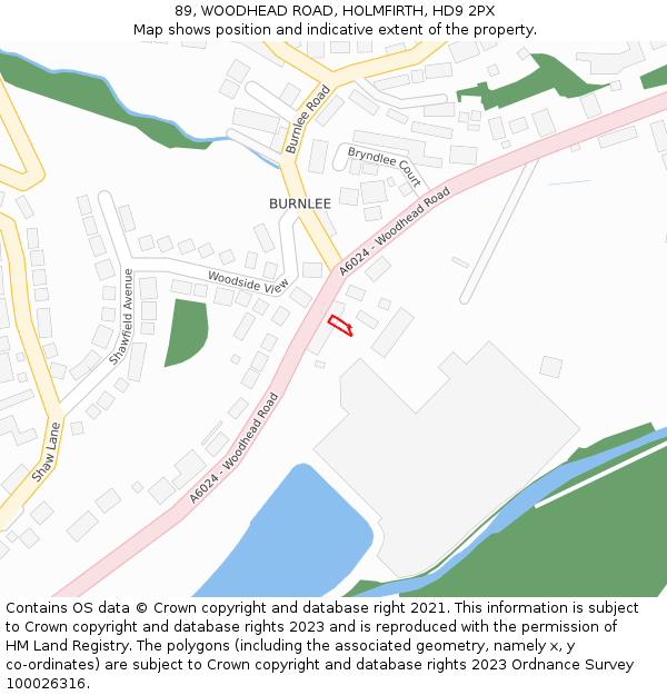 89, WOODHEAD ROAD, HOLMFIRTH, HD9 2PX: Location map and indicative extent of plot