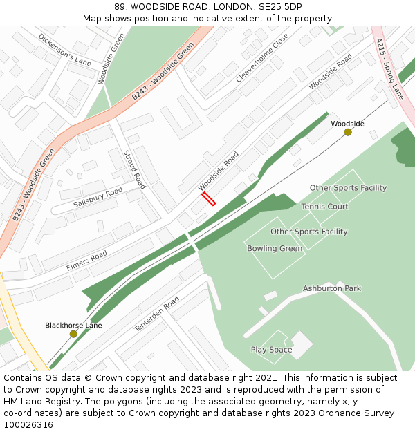 89, WOODSIDE ROAD, LONDON, SE25 5DP: Location map and indicative extent of plot