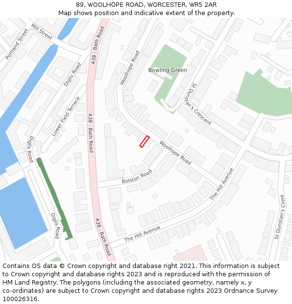 89, WOOLHOPE ROAD, WORCESTER, WR5 2AR: Location map and indicative extent of plot