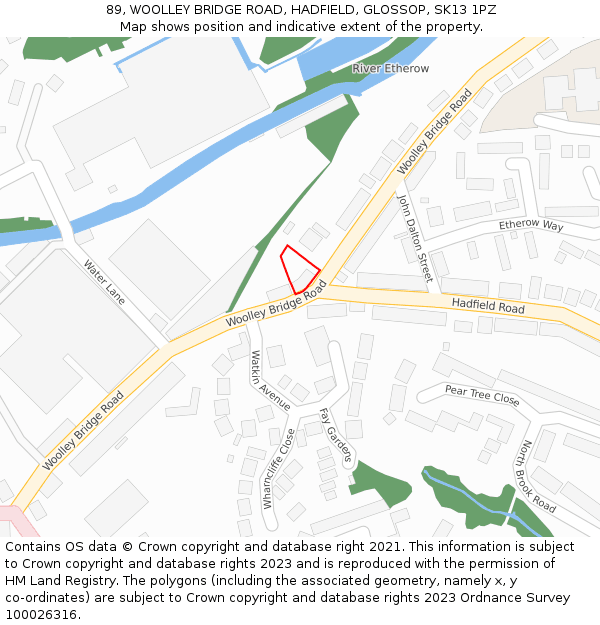 89, WOOLLEY BRIDGE ROAD, HADFIELD, GLOSSOP, SK13 1PZ: Location map and indicative extent of plot