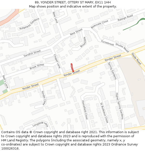 89, YONDER STREET, OTTERY ST MARY, EX11 1HH: Location map and indicative extent of plot