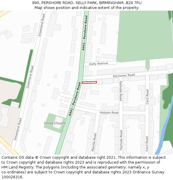 890, PERSHORE ROAD, SELLY PARK, BIRMINGHAM, B29 7PU: Location map and indicative extent of plot